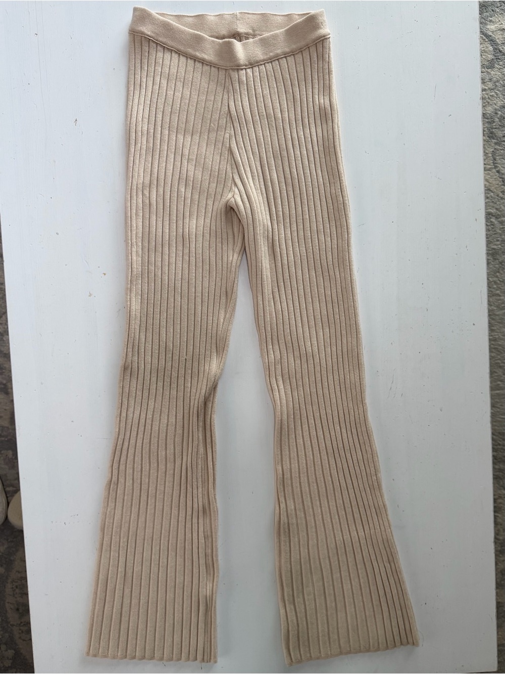 Aerie Cream Ribbed Knit Pants XS NWT Wide Leg $54